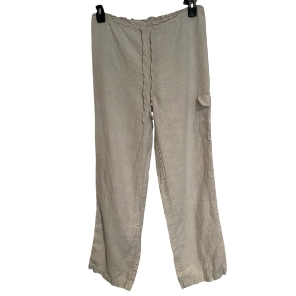 ST. JOHN’S BAY Beige Linen Pants Size M – Casual Summer Drawstring Relaxed Fit - Picture 1 of 10